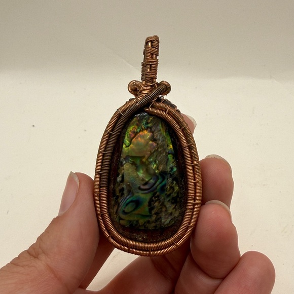 Handcrafted Amorite Dragons Blood Wire Wrapped Pendant Boho Hippie Jewelry - Picture 8 of 11